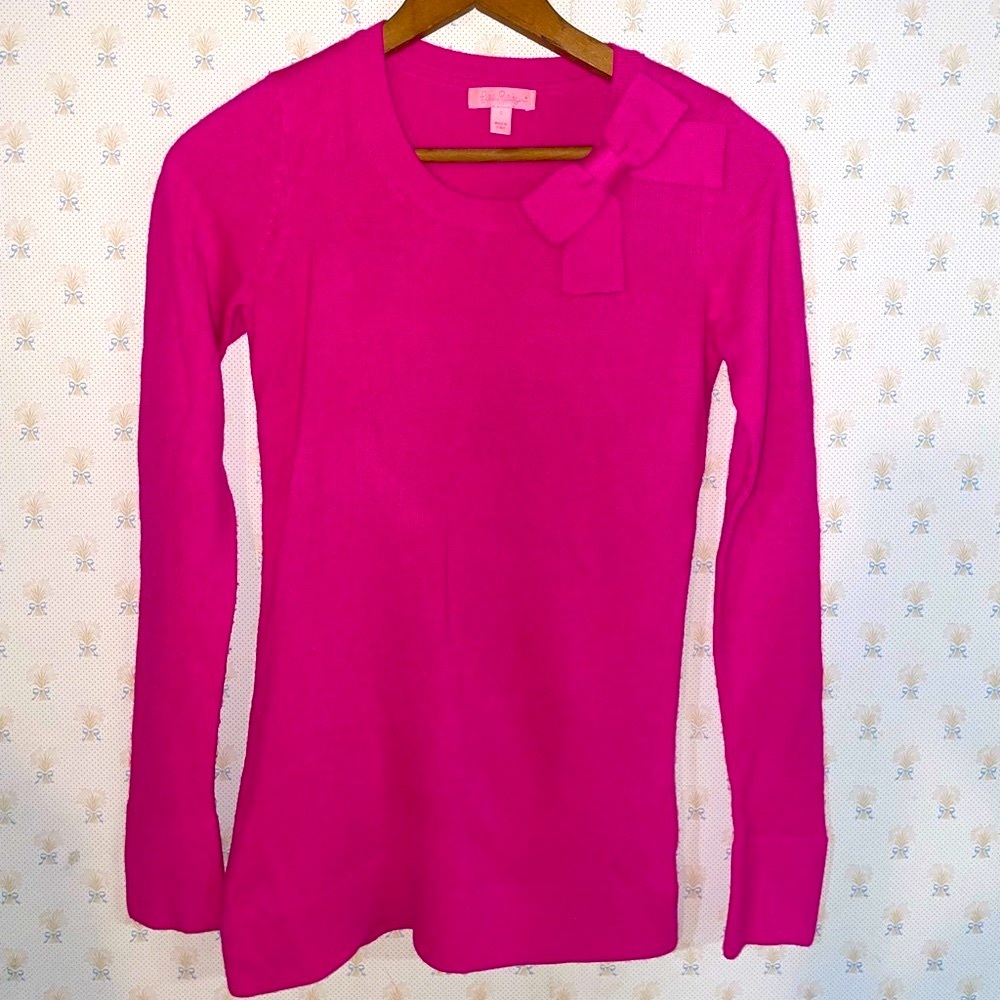 Lilly Pulitzer Fuscia Pink Bow Crewneck Sweater‎